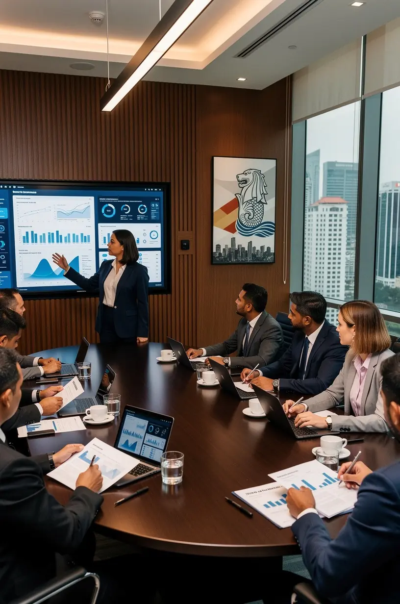 Conceptual image of blockchain technology interconnected nodes symbolizing secure and transparent financial transactions in Singapore.