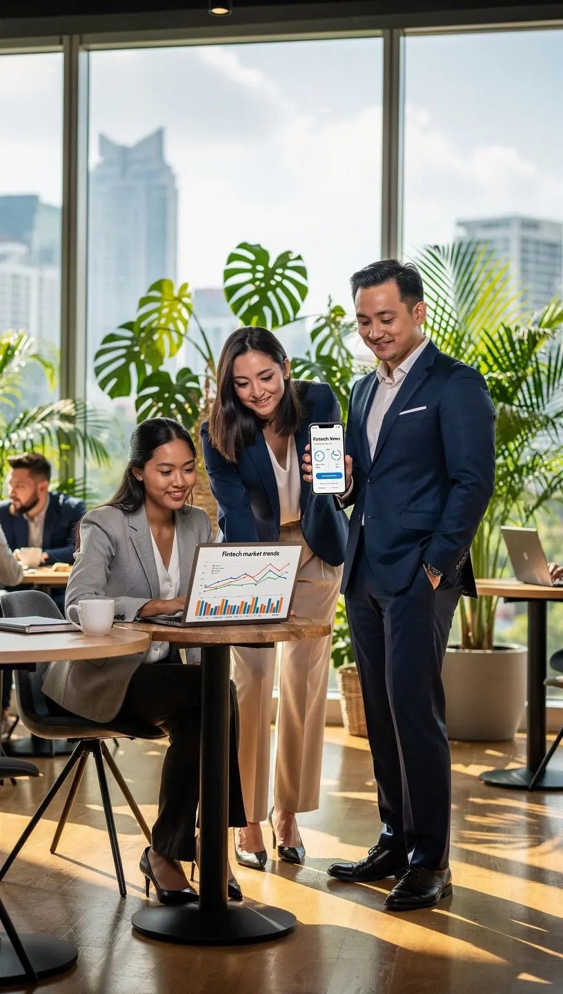 Photograph of a professional fintech conference in Singapore with diverse industry experts discussing innovations and regulatory developments.